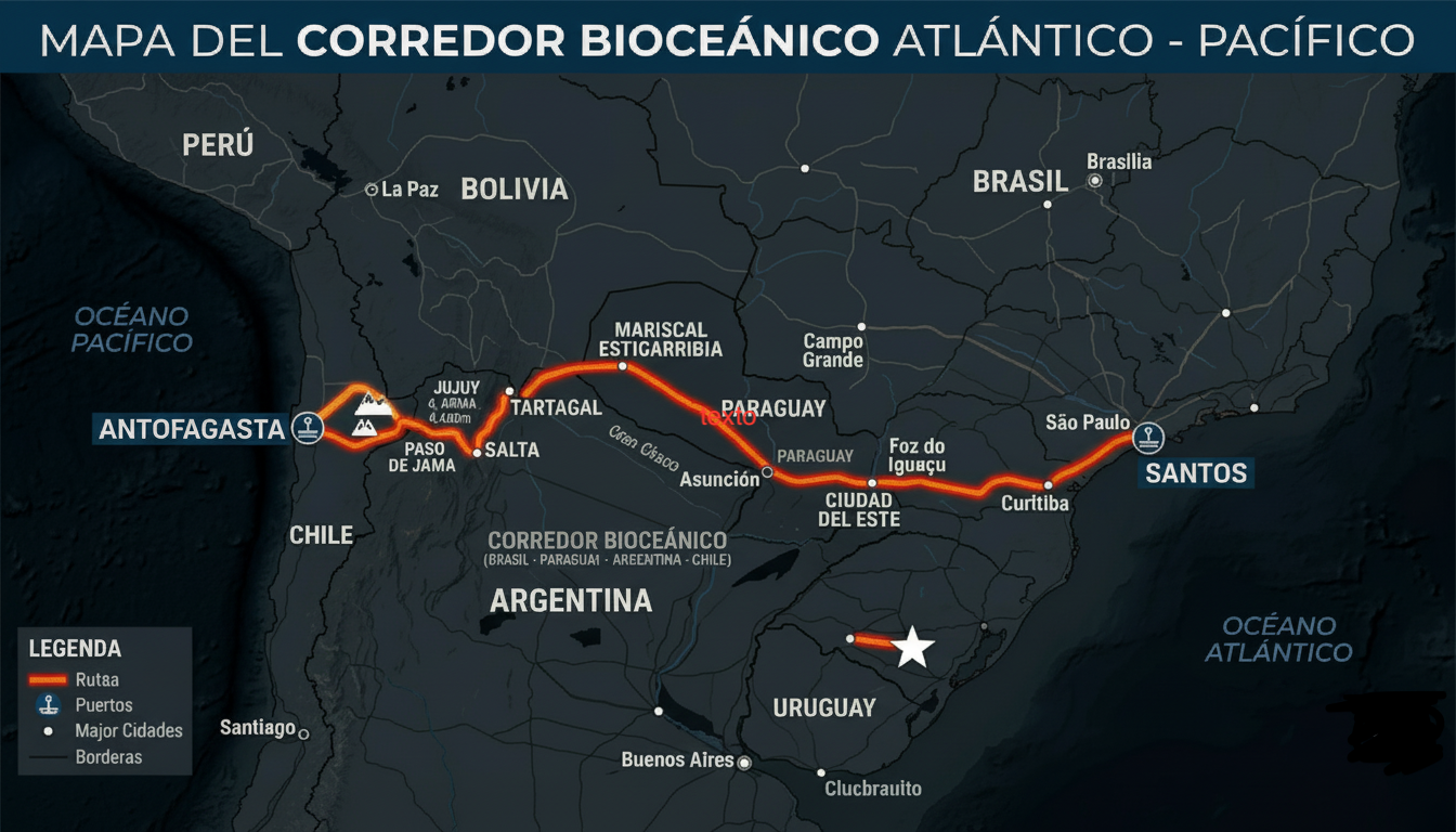 Mapa del Corredor Bioceánico Atlántico–Pacífico — Komers International Group